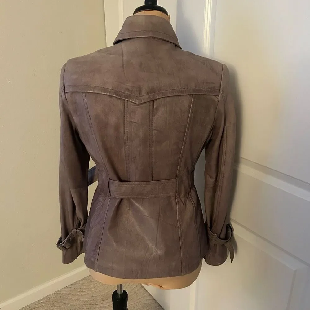 Guess Gray Genuine Leather Belted Jacket M - Picture 4 of 9